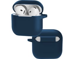 Hoes - Geschikt voor Apple AirPods 4 - Siliconen Hoesje met Clip - Silicone Case Cover - Navy