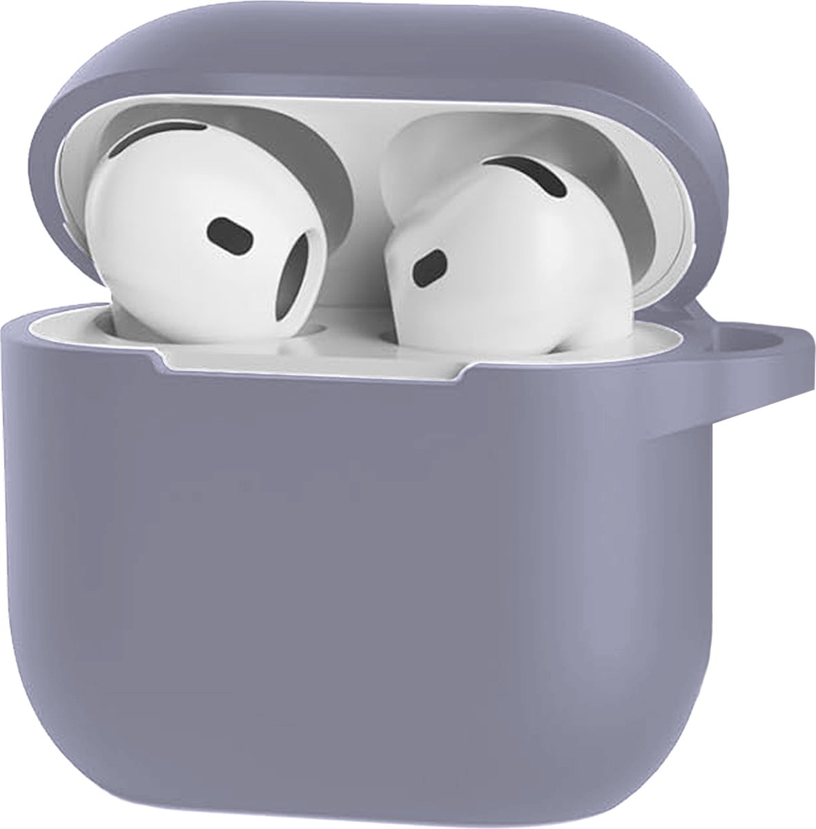 Hoesje Geschikt voor Apple AirPods 4 - Siliconen Hoes met Clip - Silicone Case Cover - Lila
