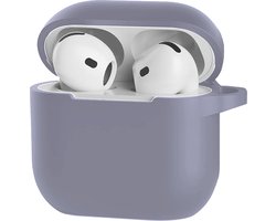 Hoesje Geschikt voor Apple AirPods 4 - Siliconen Hoes met Clip - Silicone Case Cover - Lila