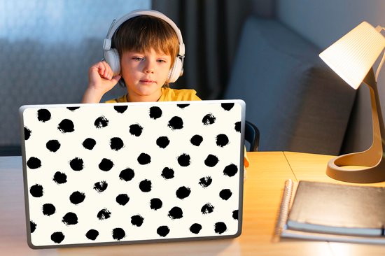 Sticker pour ordinateur portable - 15,6 pouces - Pois - Zwart - Wit - Imprimé - Minimaliste - 36x27,5cm - Autocollants pour ordinateur portable - Skin pour ordinateur portable - Couverture