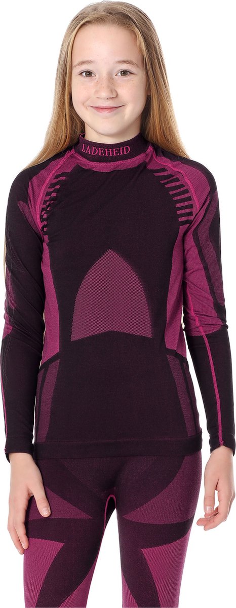 Ladeheid Kinderen Thermoshirt - Thermo ondergoed – Jongen - Meisje - Thermokleding - Longsleeve - LA-SS-Thermo-Shirt-Women - Zwart/Roze - 158-164