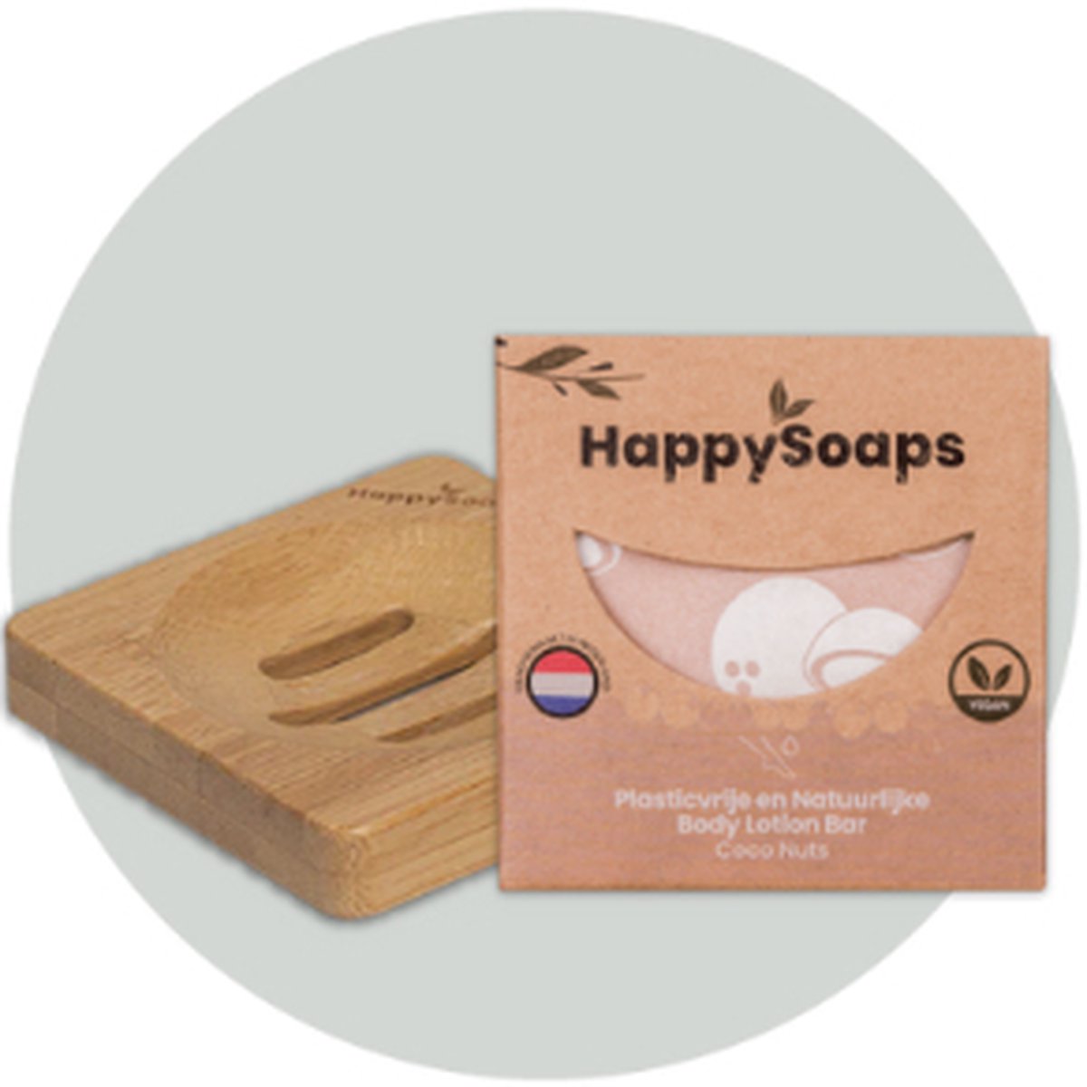 Goedkoopste HappySoaps - Verzorgende Body Lotion Giftset - Body Lotion Bar - Coco Nuts, Zeephouder van Bamboe
