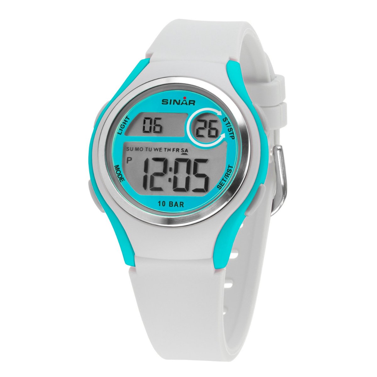 Sinar Kinderhorloge - Jeugd - Meisje - Digitaal - 10 bar - Wit - Turquoise - Ø 36 mm - Quartz - Veel Opties - XE-64-0