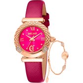 Roberto Cavalli wit parelmoer wijzerplaat roze lederen dameshorloge Roberto Cavalli wit parelmoer wijzerplaat roze lederen dameshorloge