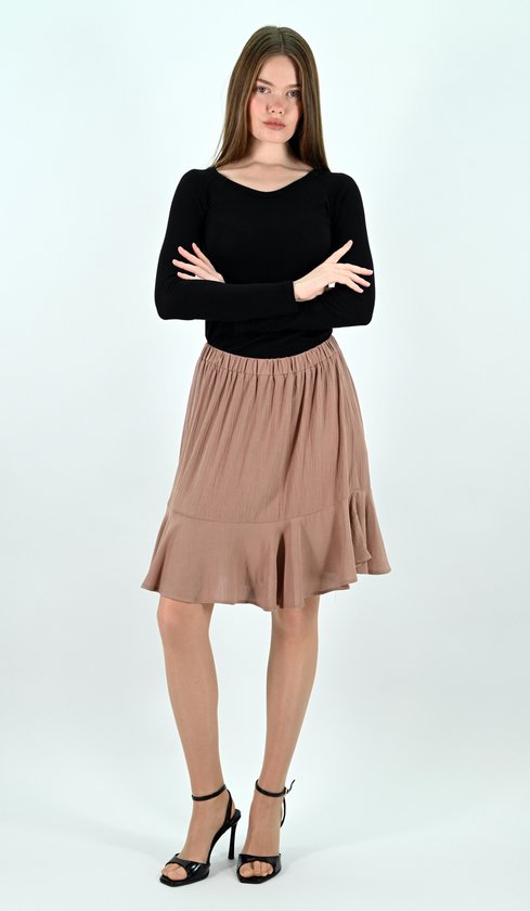YesMooi - Bruine Mini Rok met Volants - S (36)