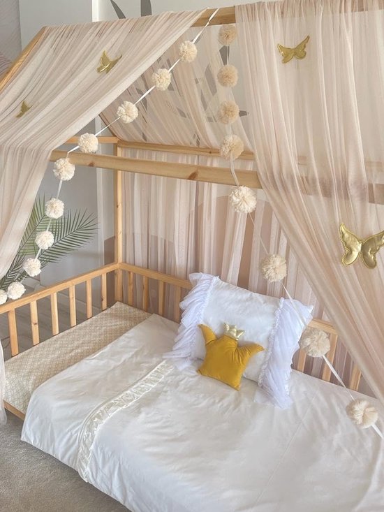 Baby Fancyroom Bedhemel voor thuis, decoratie voor kinderkamer, kinderbed, hemel, kwastenslinger van hoogwaardige tule (oudroze, 340 cm, zonder kwastjes