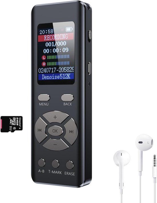 Dictaphone IA Avec Transcription - 64 Go, 102 Langues, Résumés ChatGPT, Application, Pour Réunions