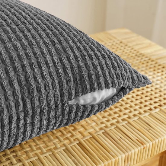 EMEMA Ribfluwelen kussensloop, decoratief granulaat, bankkussen, sierkussen, overtrek, sierkussen voor bank, woonkamer, set van 2 stuks, 40 x 60 cm, rood