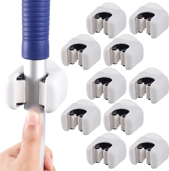 Bezemhouder Ophangsysteem Ibell 2-Pack Bezemhouder Voor Aan De Muur – Met 5 Sleuven En 6 Haken Voor Schoonmaakgerei En Tuingereedschap ABS Kunststof Siliconen Klemmen
