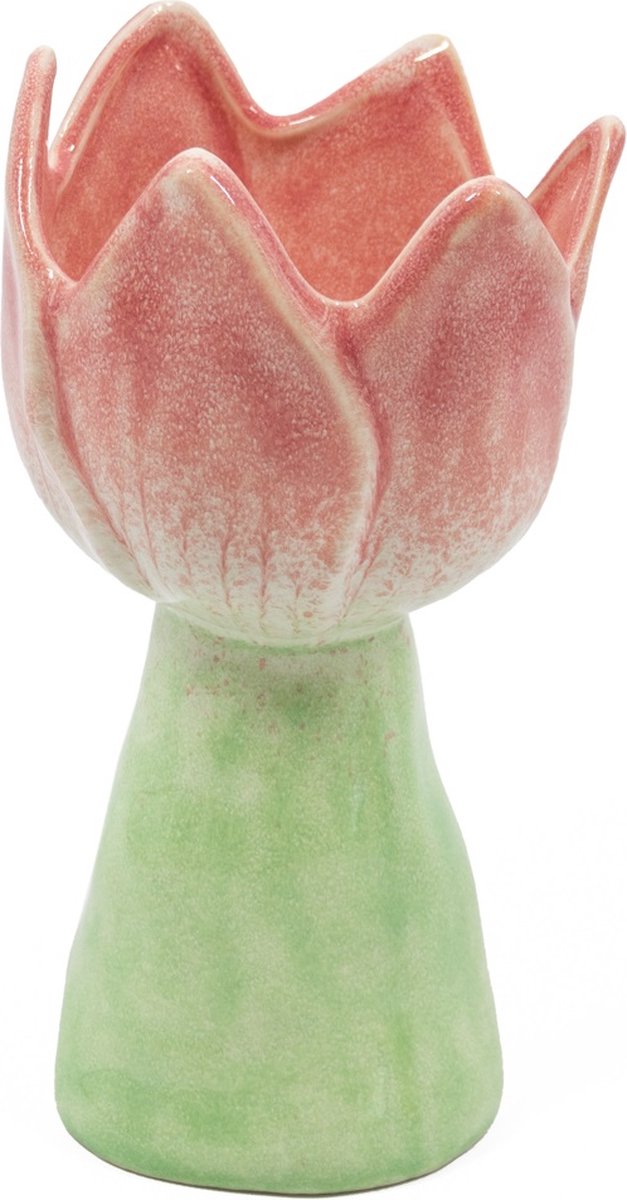 homebound by ky Aardewerk vaas tulp roze | 8,5x8,5x15,3cm | bloemenvaas keramiek bloem roze Multi