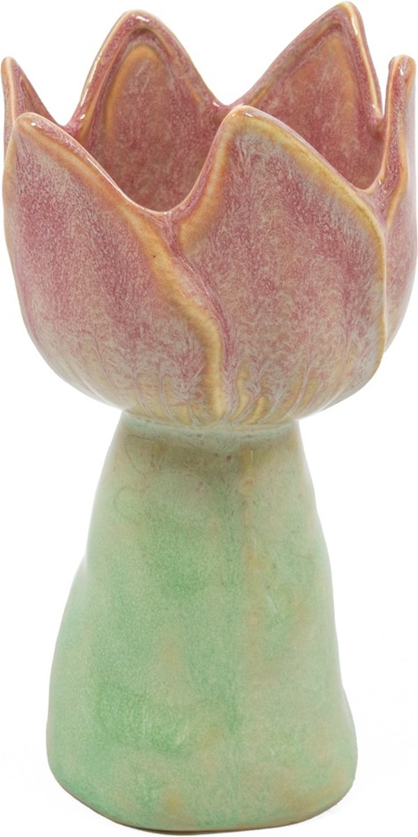 homebound by ky Aardewerk vaas tulp peach | 8,5x8,5x15,3cm | bloemenvaas keramiek bloem roze Multi