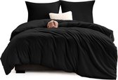 Beddengoed 155 x 220 cm, zwart, 3-delig met 2 kussenslopen 80 x 80 cm, zachte dekbedovertrekken van 100% microvezel, antraciet beddengoedset, 155 x 220 cm, met ritssluiting