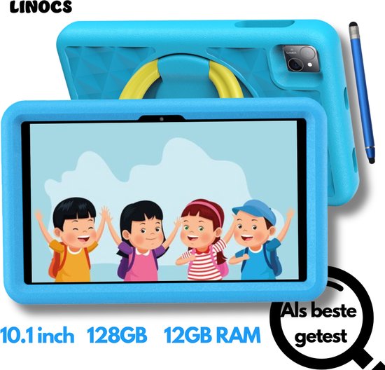 Linocs Kindertablet PRO – 2025 model met extra lange batterij – Vanaf 3 jaar – 12GB RAM – 128GB – Inclusief stevige hoes, styluspen & oortjes - Kinder tablet - Kidstablet