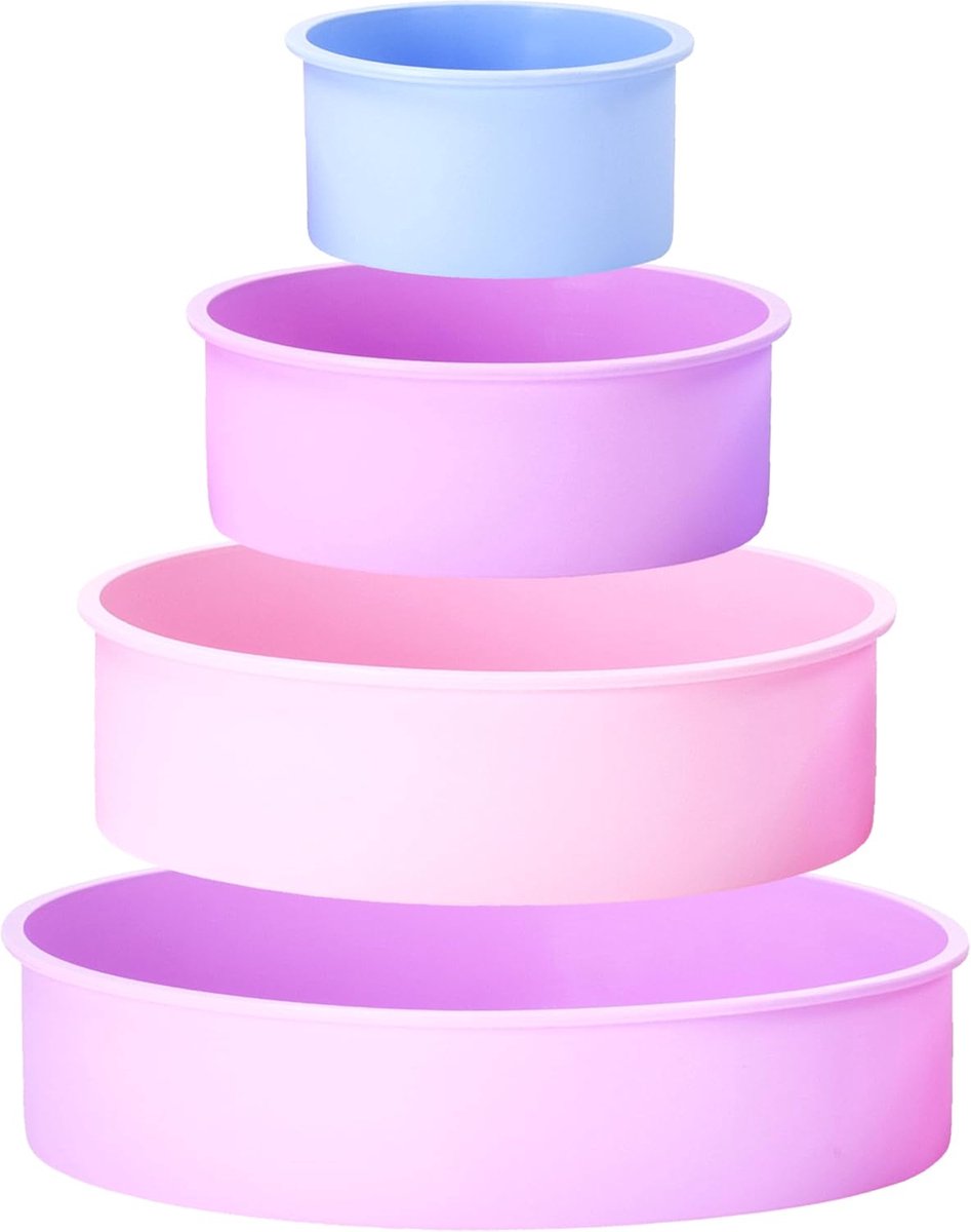 Siliconen cakevorm - Ronde bakvorm - Antiaanbaklaag, gemakkelijk schoon te maken en herbruikbaar - Siliconen bakvorm - Flexibel, geen vervorming of verkleuring - Set van 4, roze en blauw