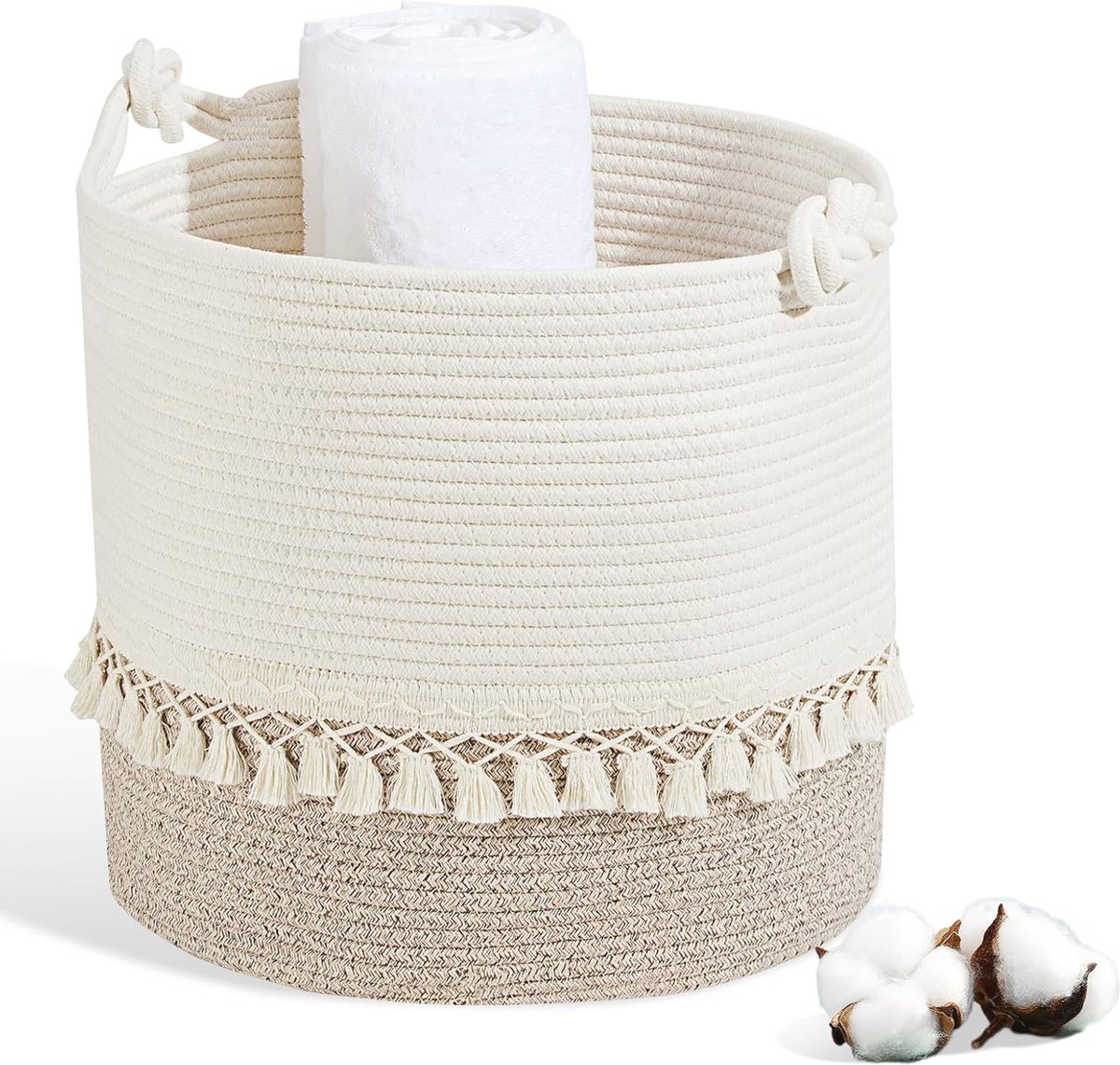 Goedkoopste Gevlochten wasmand - 38 liter opbergmand - bruin katoen