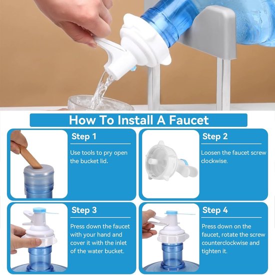 Waterdispenser - Kan Uitloop - Universele Water Pomp Voor Waterflessen - Draagbare Gebotteld Water Dispenser - Drink Water Fles Dispenser Pomp - Waterfles Jug Dispenser Tap - Voor Thuis, Kantoor, Buiten - Wit - 2 Stuks — afbeelding 2