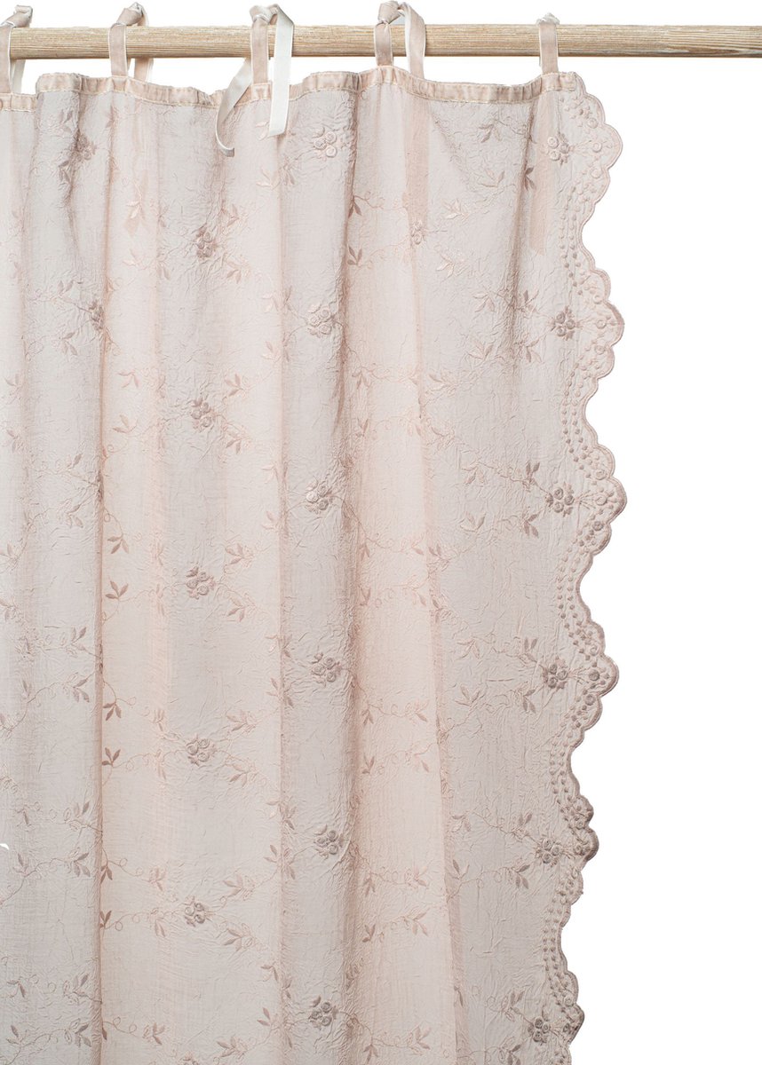 Gordijnen | Victoria - Geborduurde Voile - Roze - Golvende Randen & Velvet Linten - 180x280 cm - Pimlico