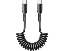 Joyroom - USB-C naar USB-C Kabel - Krulsnoer - Uitrekbare oplaadkabel - Universele oplaadkabel - 1,5 m - 60W - Zwart