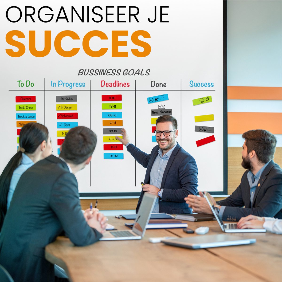 ATWAM Scrum Magneten - 60 stuks - Voor Whiteboard, Magneetbord, Memobord of Magnetisch Tekenbord – Herschrijfbare Magneten op Koelkast - Kanban - 7,5 cm Breed x 2,5 cm Lang - 6 Kleuren — afbeelding 7