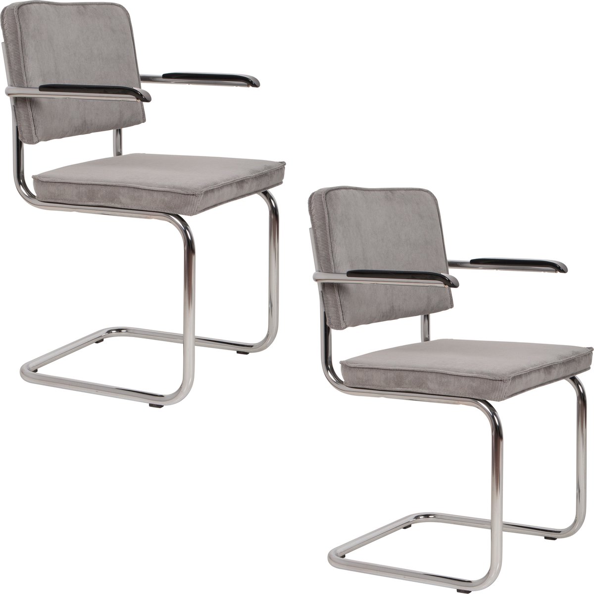 Ridge Rib Eetkamerstoelen Armleuning Lichtgrijs - Set van 2