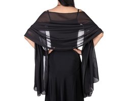 Omslagdoek - Chiffon sjaal - Dames Sjaal - Dunne omslagsjaal - Stola - Shawl - Zwart - 200*70cm - Omslagdoeken voor Avondjurken - Chiffon Stola - voor Bruid Bruiloft Sjaal