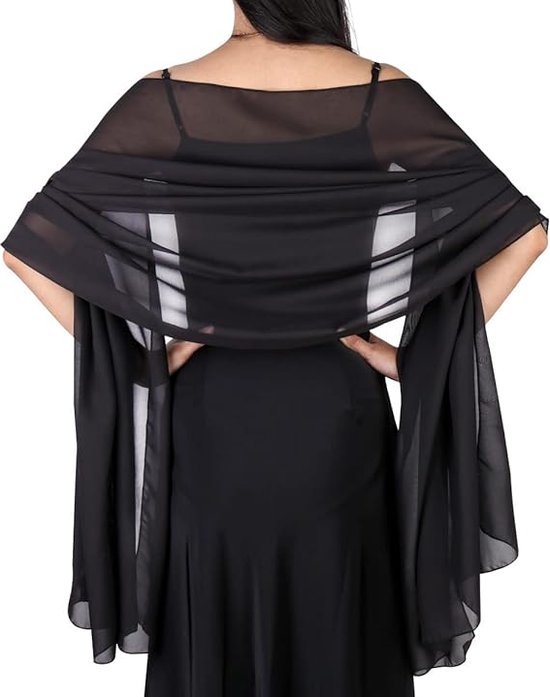 Omslagdoek - Chiffon sjaal - Dames Sjaal - Dunne omslagsjaal - Stola - Shawl - Zwart - 200*70cm - Omslagdoeken voor Avondjurken - Chiffon Stola - voor Bruid Bruiloft Sjaal