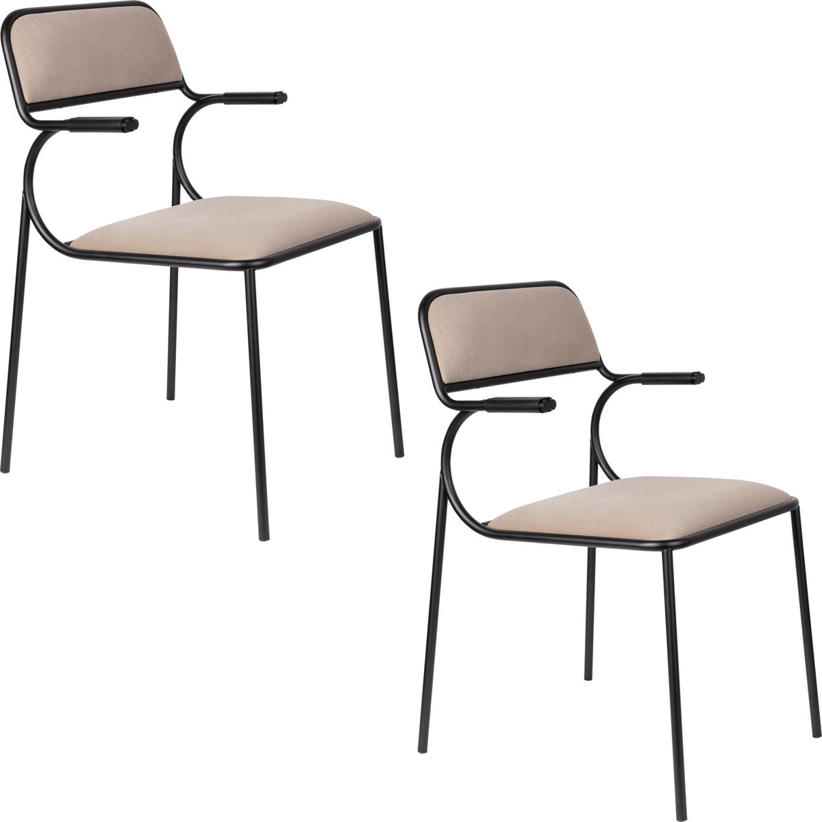 Alba Eetkamerstoelen armleuning Zwart/Beige - Set van 2