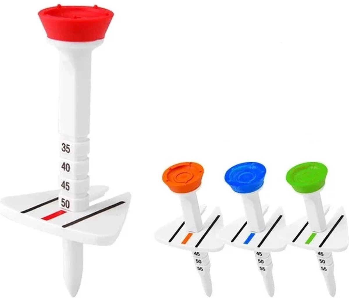 PGM Golf Verstelbare Golf Tees – Set van 4 – Hoogte Instelbaar met Richtlijn voor Nauwkeurige Slag – Duurzame Plastic Golf Tees voor Optimale Afslag