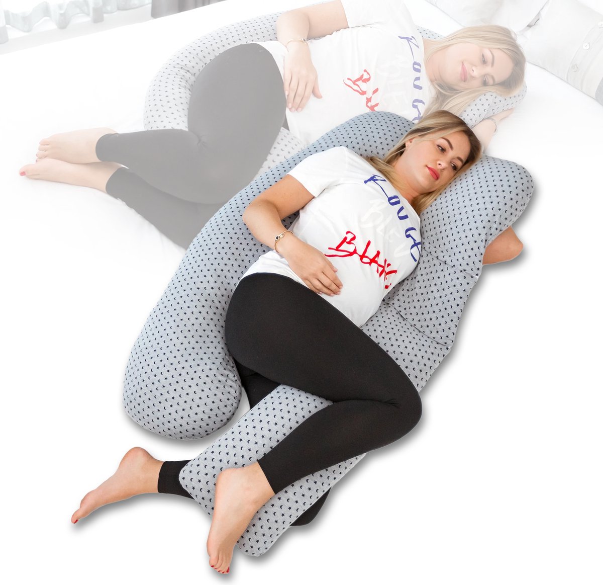 Goedkoopste Kolbray U-shape zwangerschapskussen - Afneembare Hoes - Zijslaapkussen - Body Pillow - Lichaamskussen - Voedingskussen - Moon en Stars motief 130x75x20cm