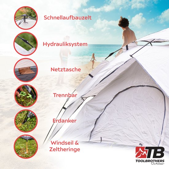 Toolbrothers Outdoor Kampeertent voor 2-4 personen Koepeltent Hydraulische tent Pop-up tent Waterdicht, 2000 mm waterkolom + isolatiemat — afbeelding 4
