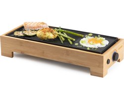 DOMO DO9270G Plancha Grill Bamboo Style 'Just Us' - Grillplaat - Tafelgrill - Gourmet Bakplaat voor op Tafel - 2 Personen - 1000W - Bamboe