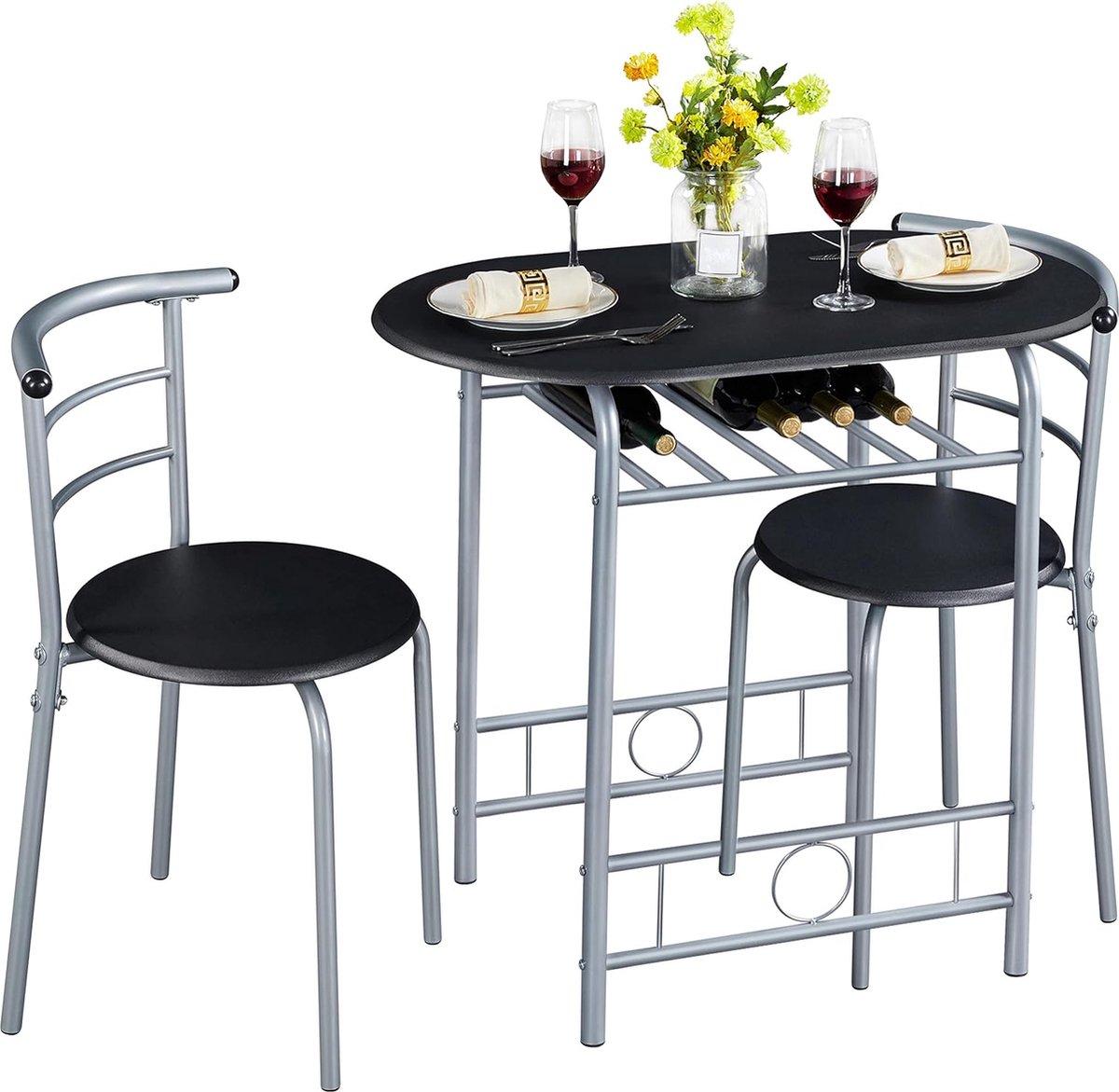 Eetkamerset in landhuisstijl, tafelset voor 2 personen met 1 eettafel en 2 stoelen, keuken