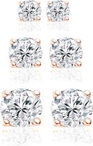 New Bling 929901015 Zilveren oorbellen - set van 3 paar oorknoppen - 3 verschillende maten - rond - zirkonia - rosékleurig