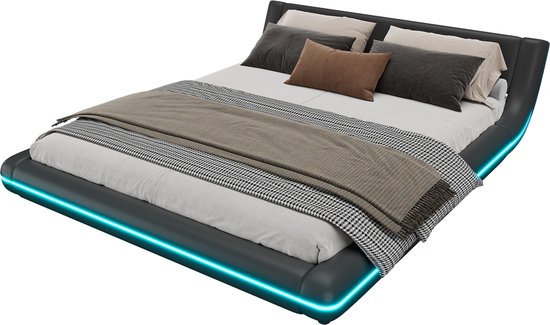 Lit double Sweiko 160*200 cm, éclairage LED, PU, ​​noir