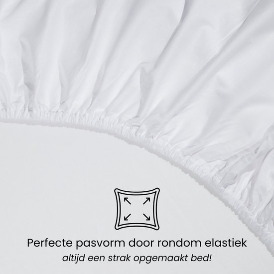 Detail van een wit hoeslaken met elastische rand rondom, wat zorgt voor een strak opgemaakt bed.