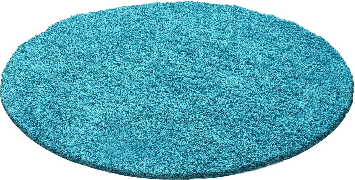 Rond Hoogpolig Vloerkleed | Tapijt | Shaggy | Life | Uni | Turquoise | 80x80 cm