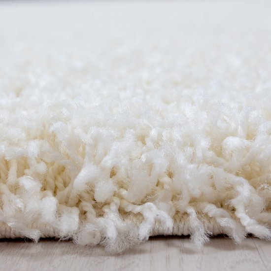 Tapis rond à poils longs | Tapis | Shaggy | La vie | Crème | 80x80 centimètres