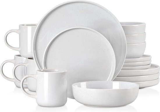 vancasso Ori 16-delig servies van aardewerk, handbeschilderd aardewerk dinerservies voor 4 met borden, dessertborden, pastakommen, mueslikommen, rustiek chique stijl groen
