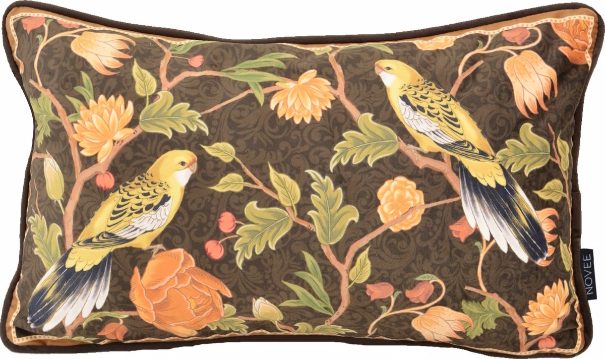 NOVÉE Velvet Iris Bird Kussenhoes | 30 x 50 cm | Velvet/Polyester bruin-groen