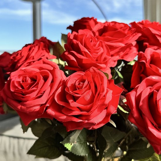 Dremisland 26 stuks glitter roos boeket rood glitter roos bouquet kunstmatige roos boeketten DIY bloemen boeket nep roos bloemen met steel kroon boeket kerstfeest Thanksgiving huwelijksdag