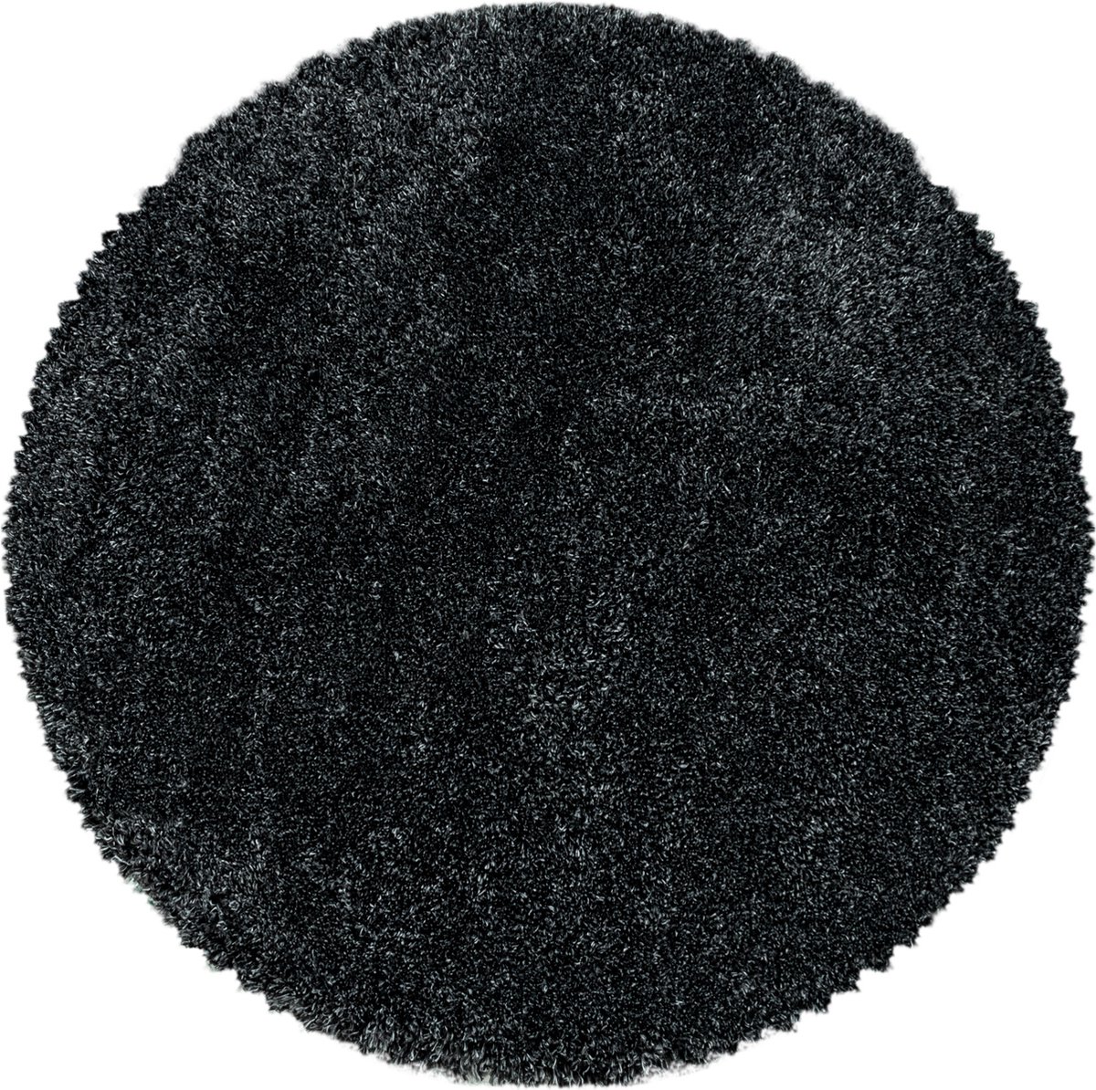 Rond Hoogpolig Vloerkleed | Tapijt | Shaggy | Fluffy | Uni | Antraciet | 80x80 cm