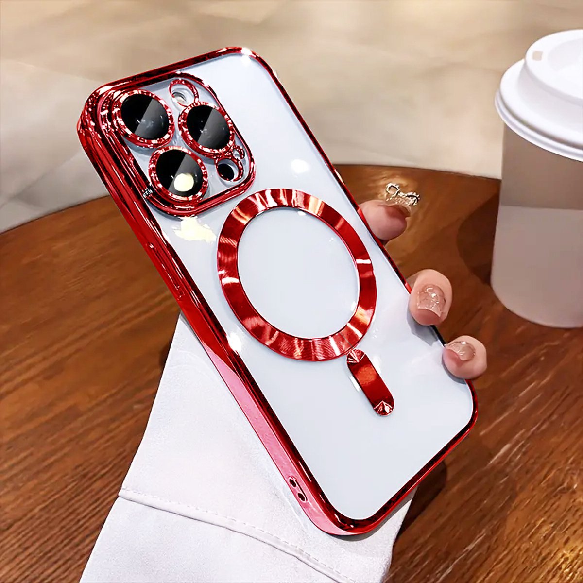 Luxe MagSafe Hoesje voor iPhone 16 – Siliconen met Camera Bescherming en Hoogglans Design - Rood