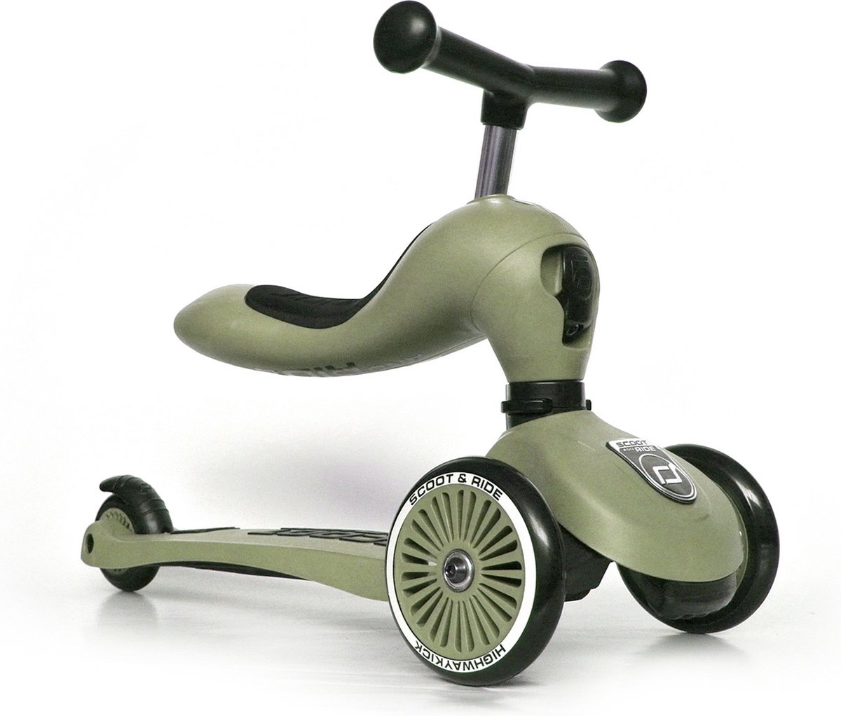 Scoot & Ride Highwaykick 1 – 2-in-1 Kinderstep – Loopfiets en Step in Één – Zonder Gereedschap Ombouwbaar – Veilig en Stabiel – Olijf — afbeelding 4