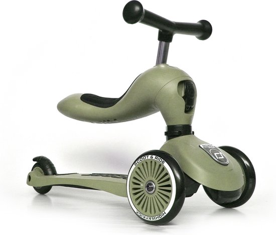 Scoot & Ride Highwaykick 1 - 2-in-1 Kinderstep - Loopfiets en Step in Één - Zonder Gereedschap Ombouwbaar - Veilig en Stabiel - Olijf van scoot-ride — afbeelding 3