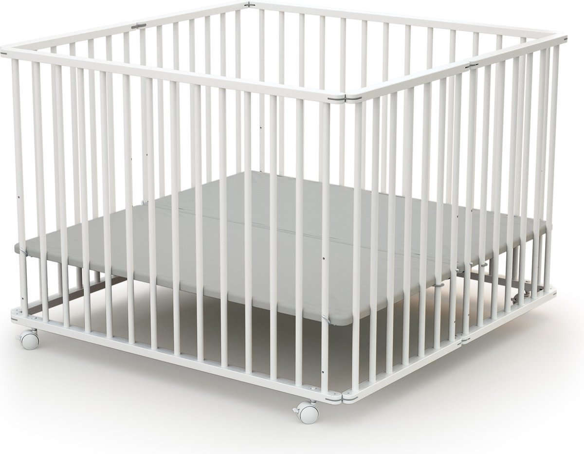 WEBABY Houten opvouwbare kinderbox CALI Wit 100 x 100 cm – foto 2