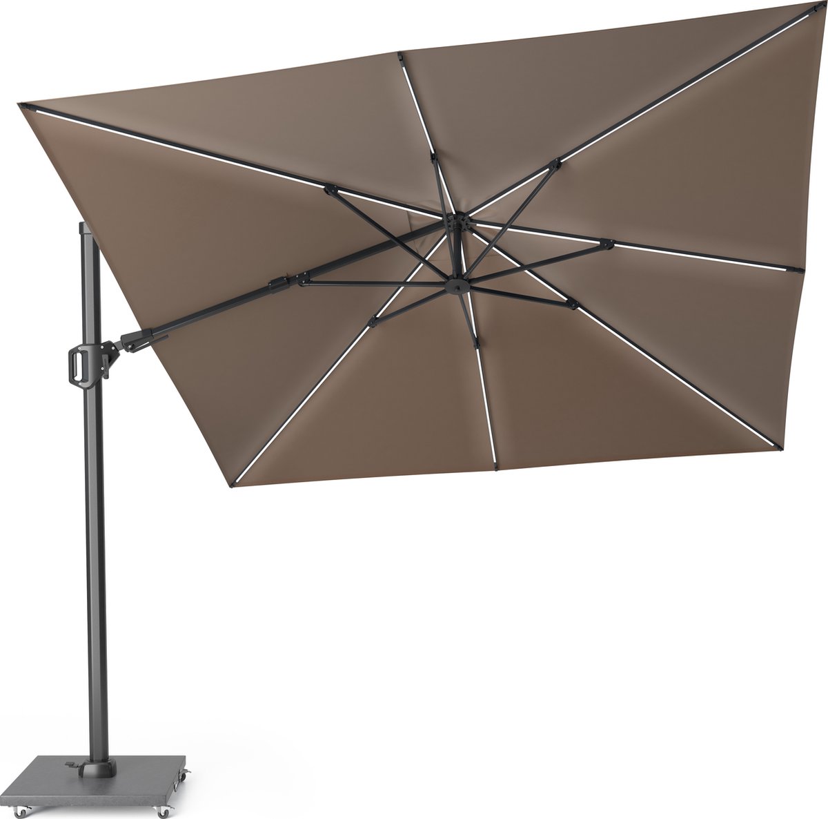 Platinum Sun & Shade – Zweefparasol - Challenger T² Glow Premium - 300x300cm - Havana - Dubbel Kantelbaar - 360° Draaibaar - 98% UV protectie