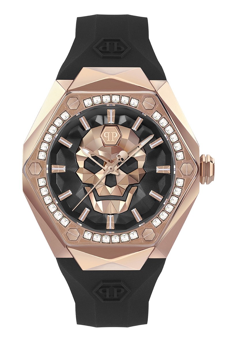 Philipp Plein The $Kull Spikes PWPWA0424 Horloge - Siliconen - Zwart - Ø 45 mm
