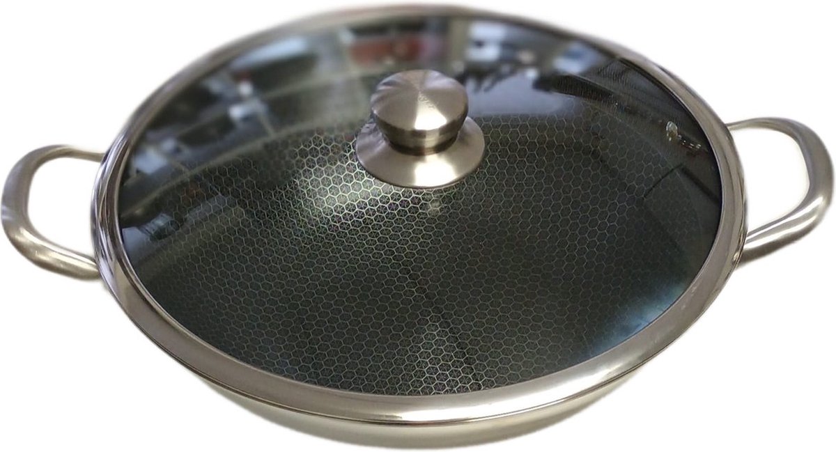 Cheffinger Wokpan met Deksel - 36cm - RVS - Honingraat - Inductie