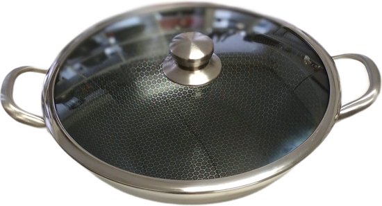 Cheffinger Wokpan met Deksel - 40cm - RVS - Honingraat - Inductie