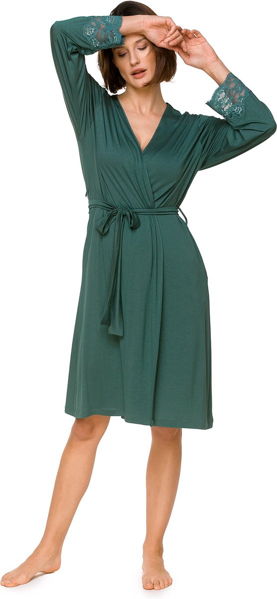 Dames kimono Belle-ochtendjas-kanten details-groen-maat XL/XXL
